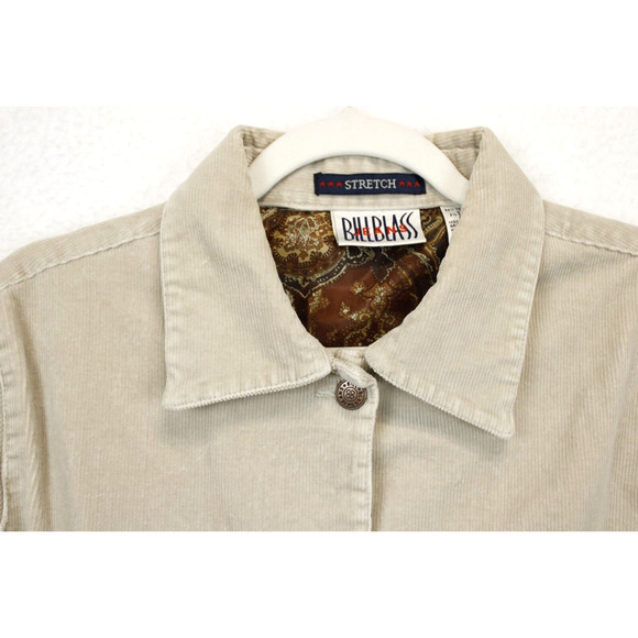 Bill Blass Women Corduroy Blazer Jacket Size L Stretch Cream Button Front Pocket - Picture 11 of 13